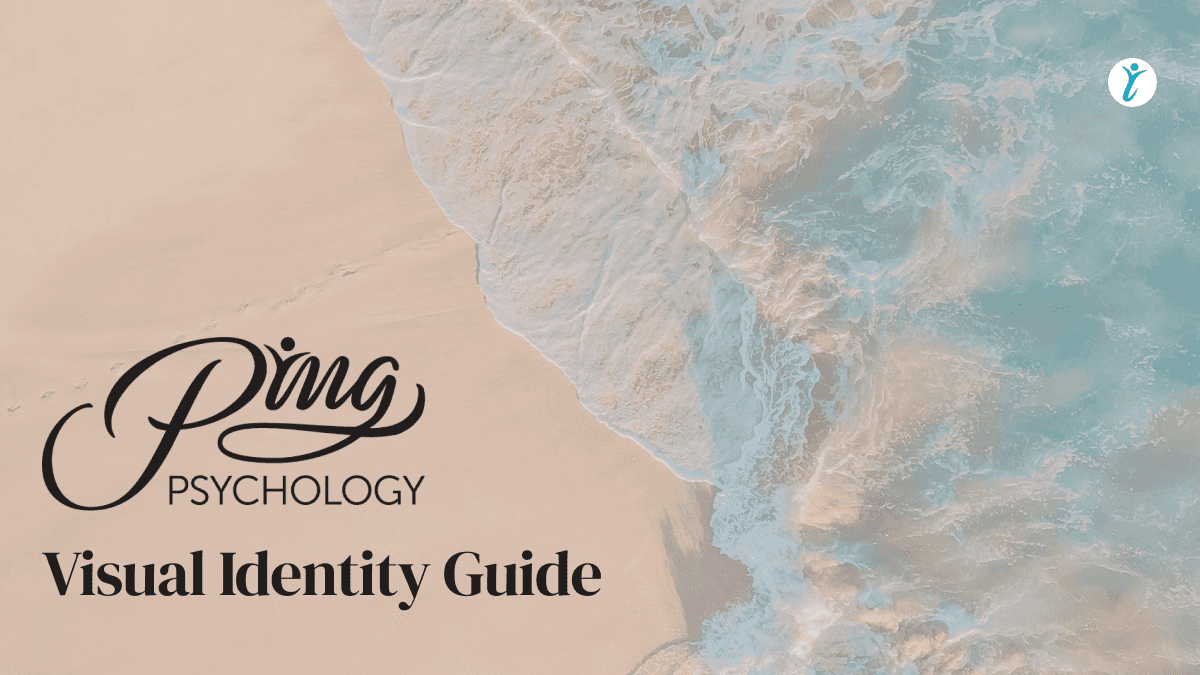 Ping Psychology branding process & guidelines cover page with light beach background