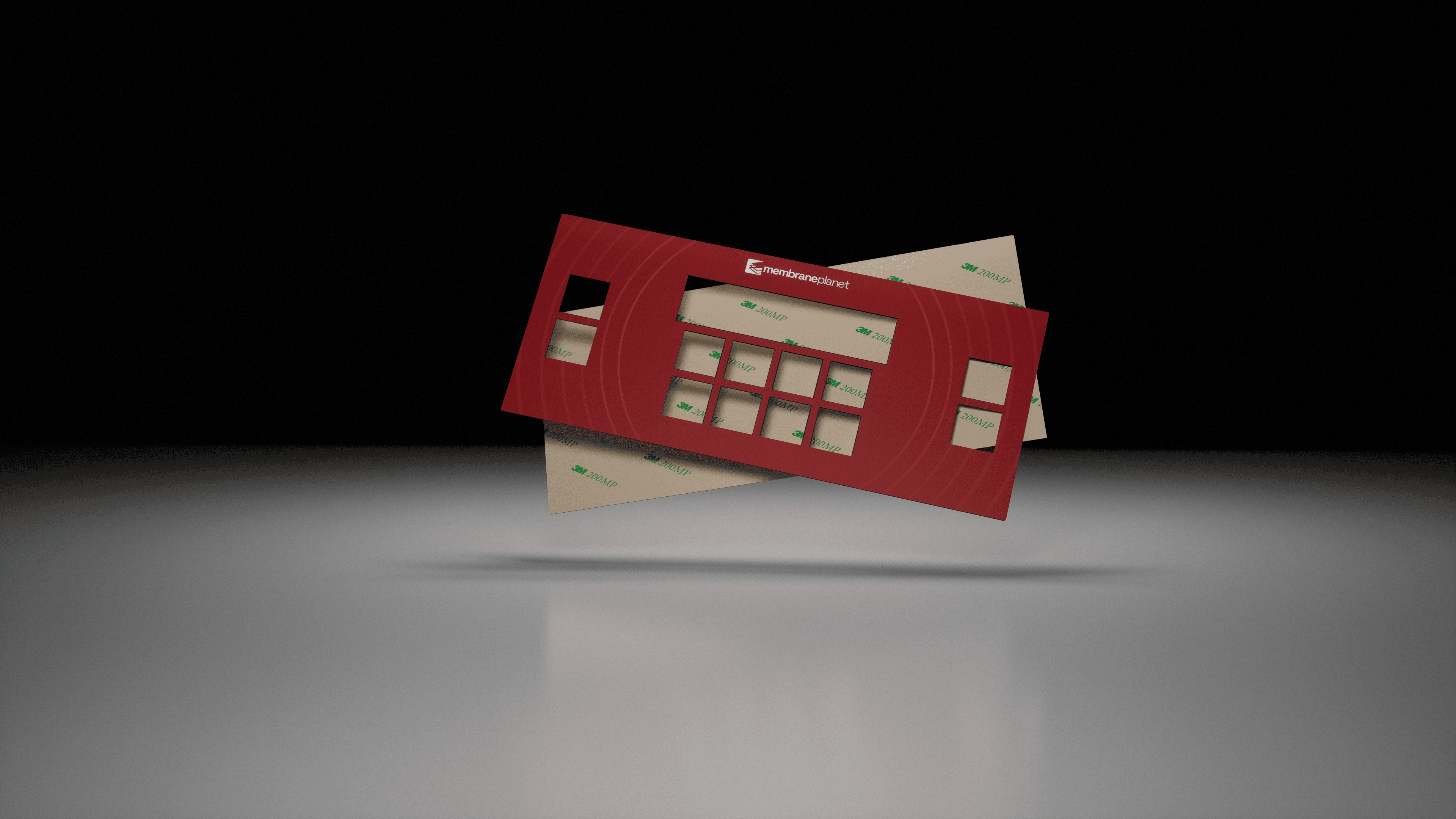 Colorful graphic overlay with printed labels and buttons for a membrane panel