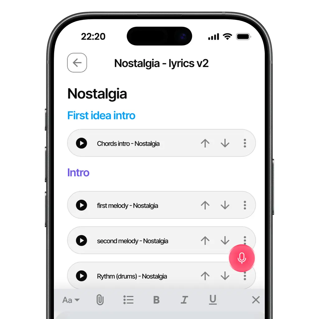 In-app voice notes recording