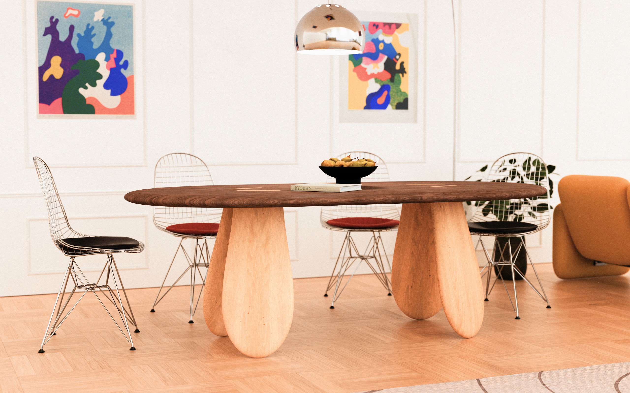 Hatch Dining Table crafted out of solid oak and walnut in in a modern interior, designed by noknok studio