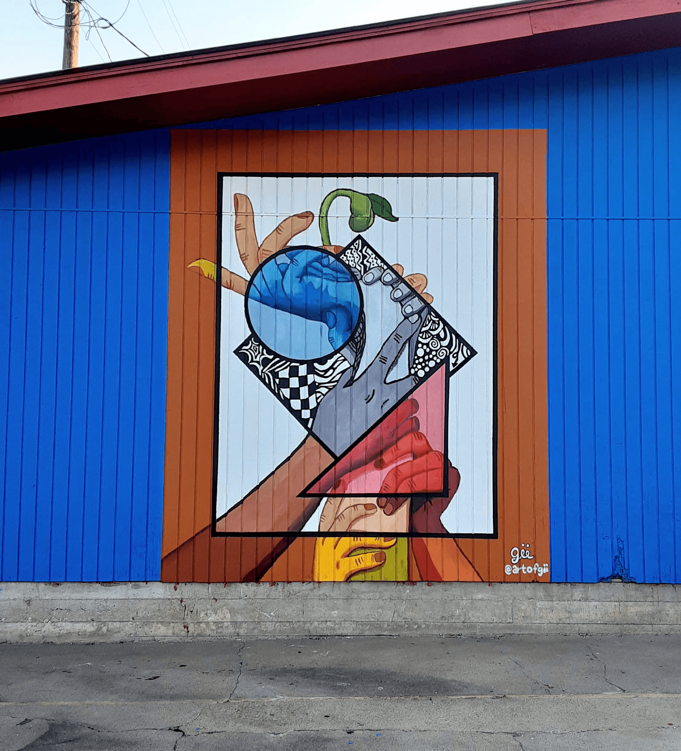 Multiple hands with a seedling pushing it up and covered with diffrent color filters and patterns. 