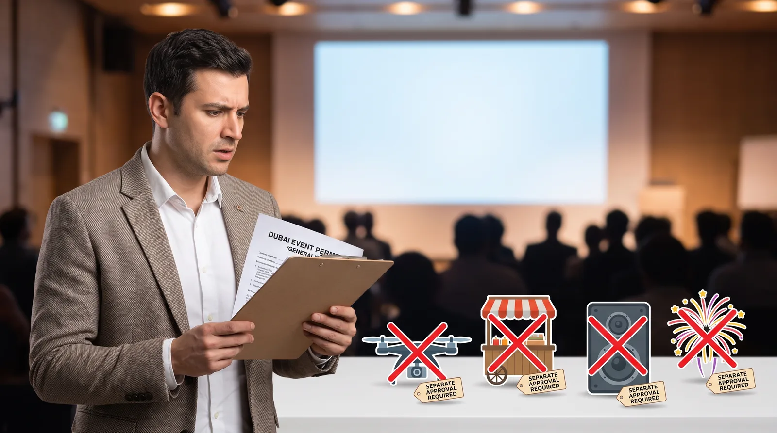Event permit requirements Dubai with civil defense and DET approvals