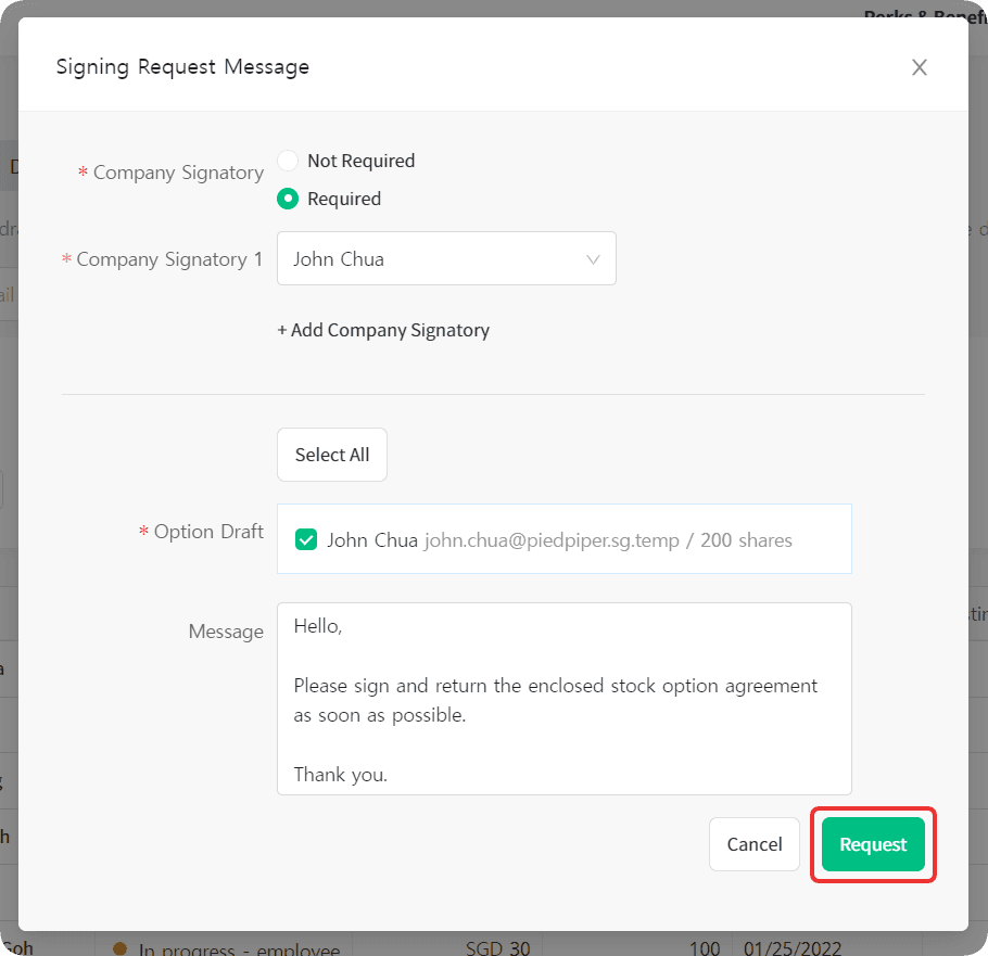 Select employee from the list of option drafts