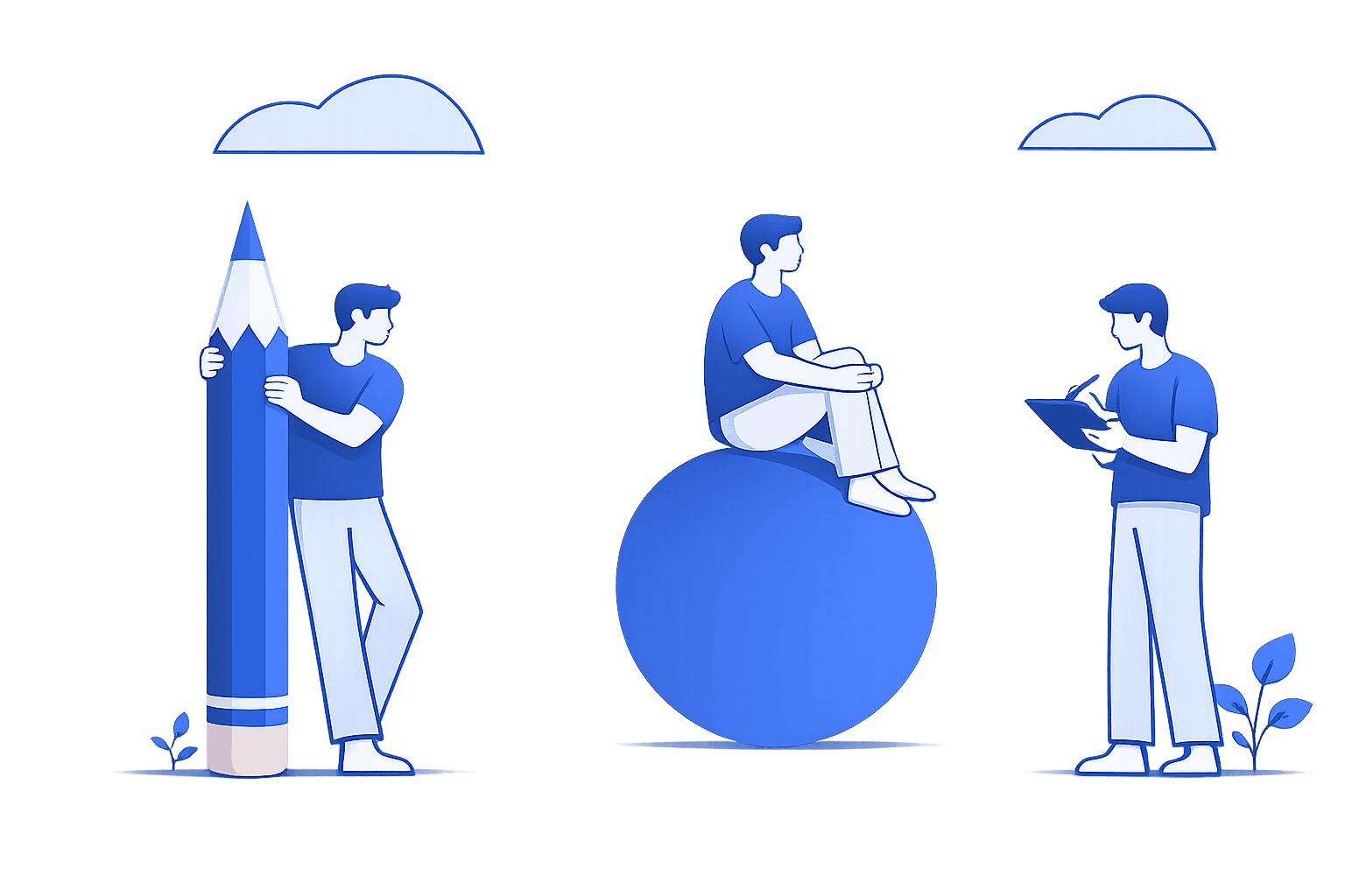 Illustration of 3 people standing side by side represent