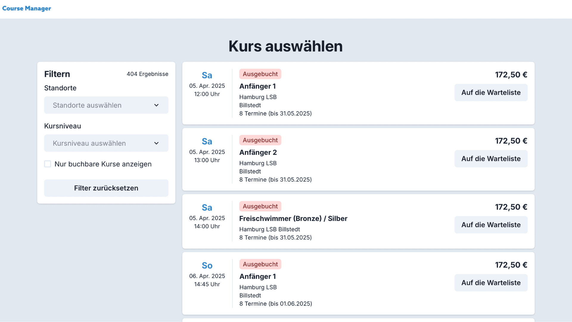 Schwimmschule Online Buchungssystem