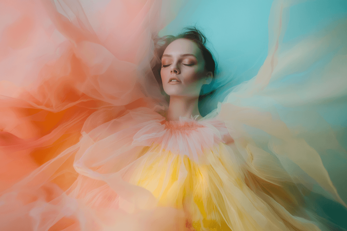 Woman surrounded by colorful light