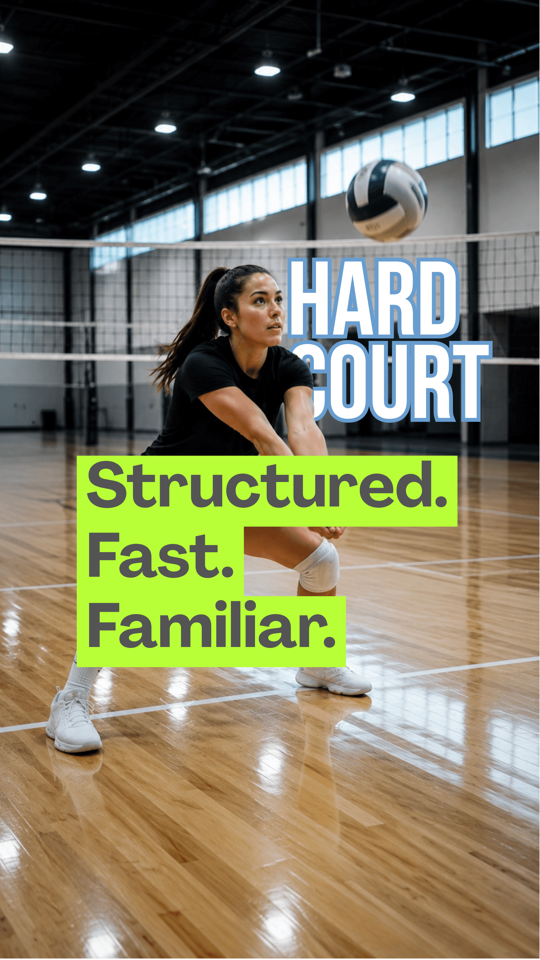 Indoor hard-court athlete performing a forearm pass