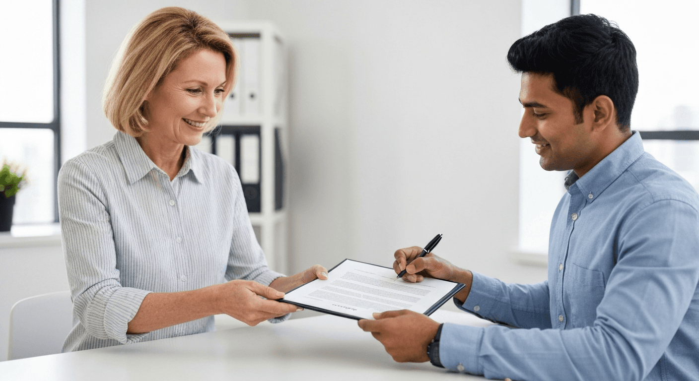 Professionals exchanging a contract