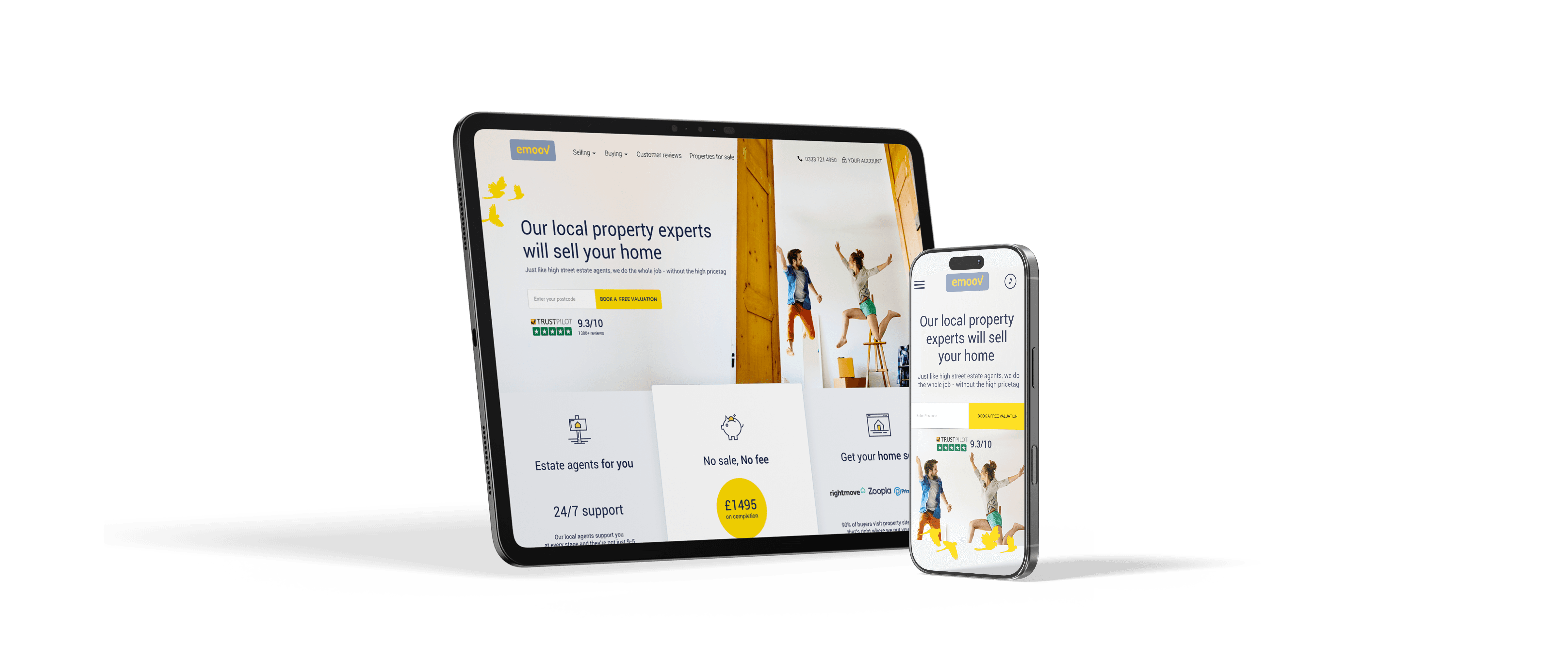 tablet and mobile view of new updared emoov homepage design