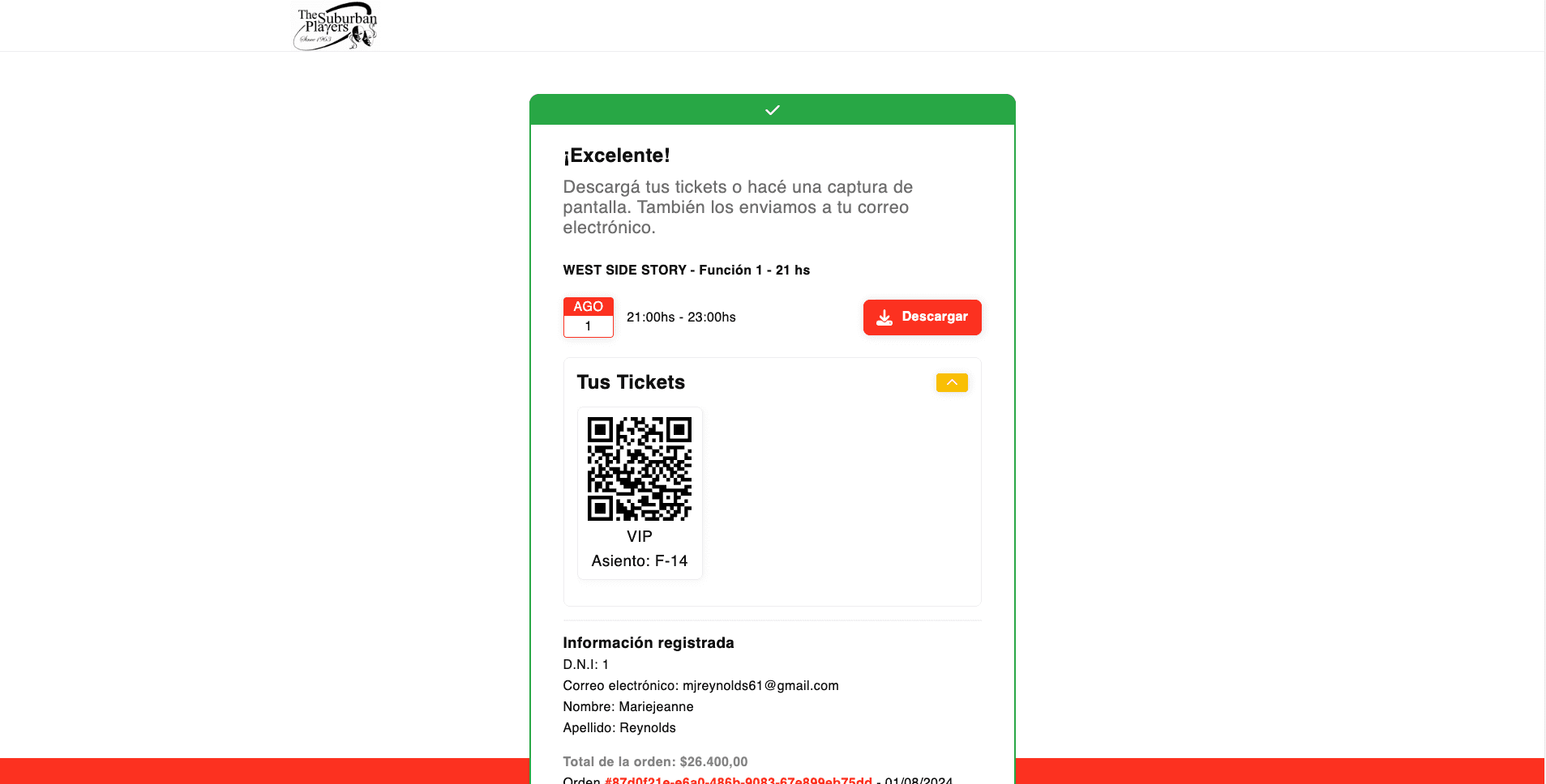 usuario obtiene QR apenas se realiza la compra, la recibe por mail y luego se puede descargar