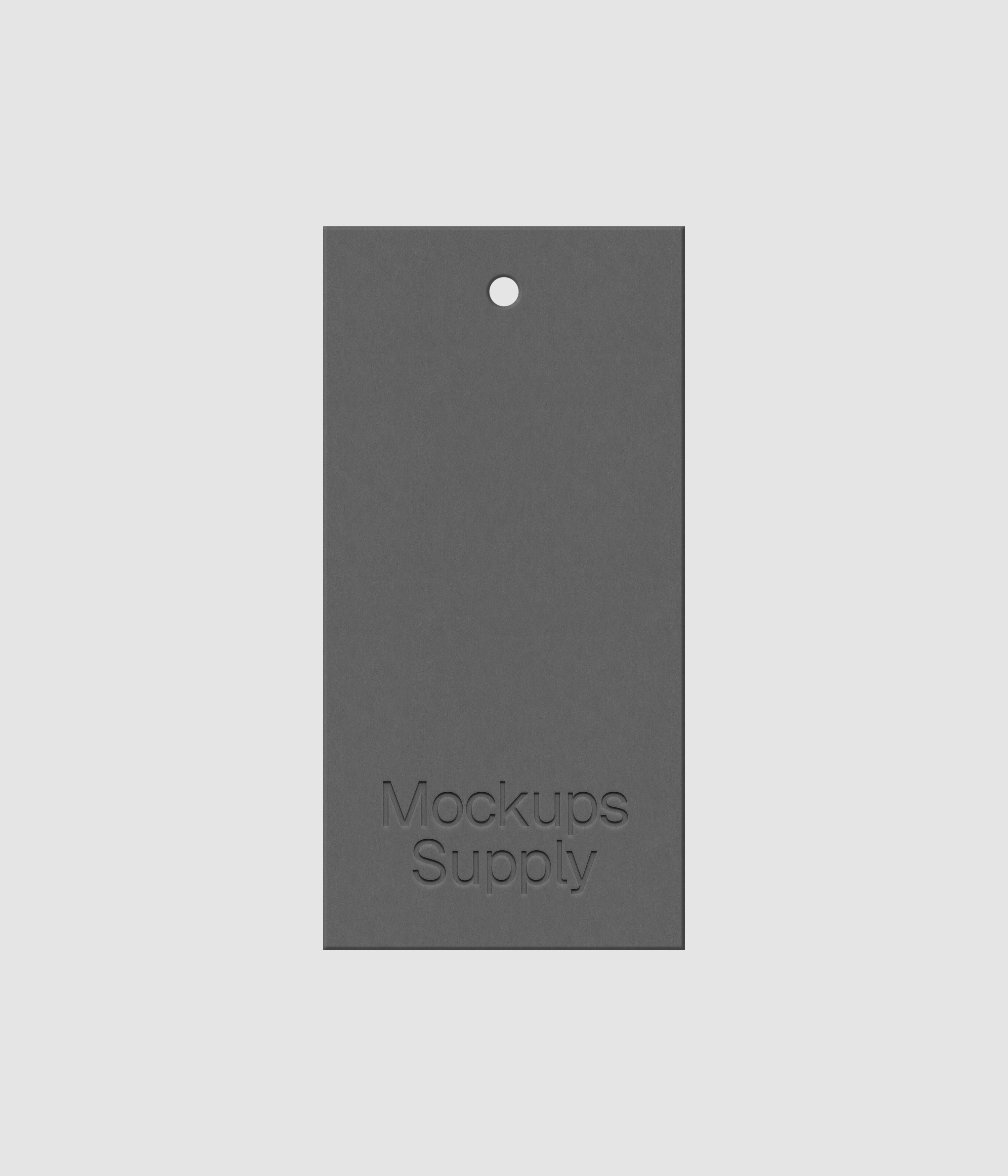Gray clothing hang tag mockup on white background with debossed logo effect for Photoshop download psd