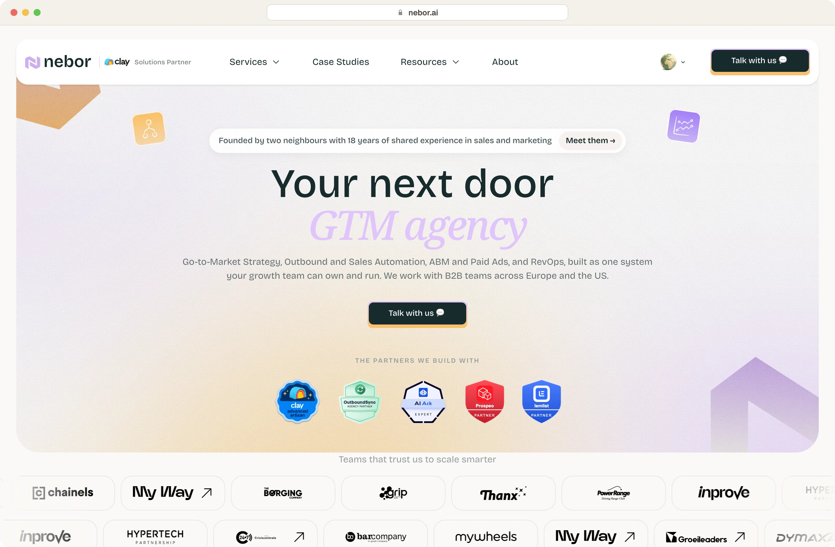 Homepage van Nebor, een GTM-bureau dat één geïntegreerd marketingsysteem bouwt in je eigen accounts