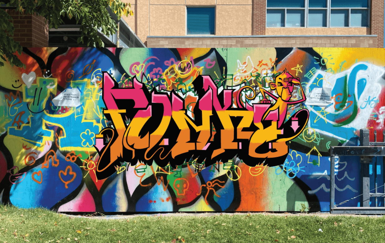 Digital mockup of the piece superimposed over the image of the wall.