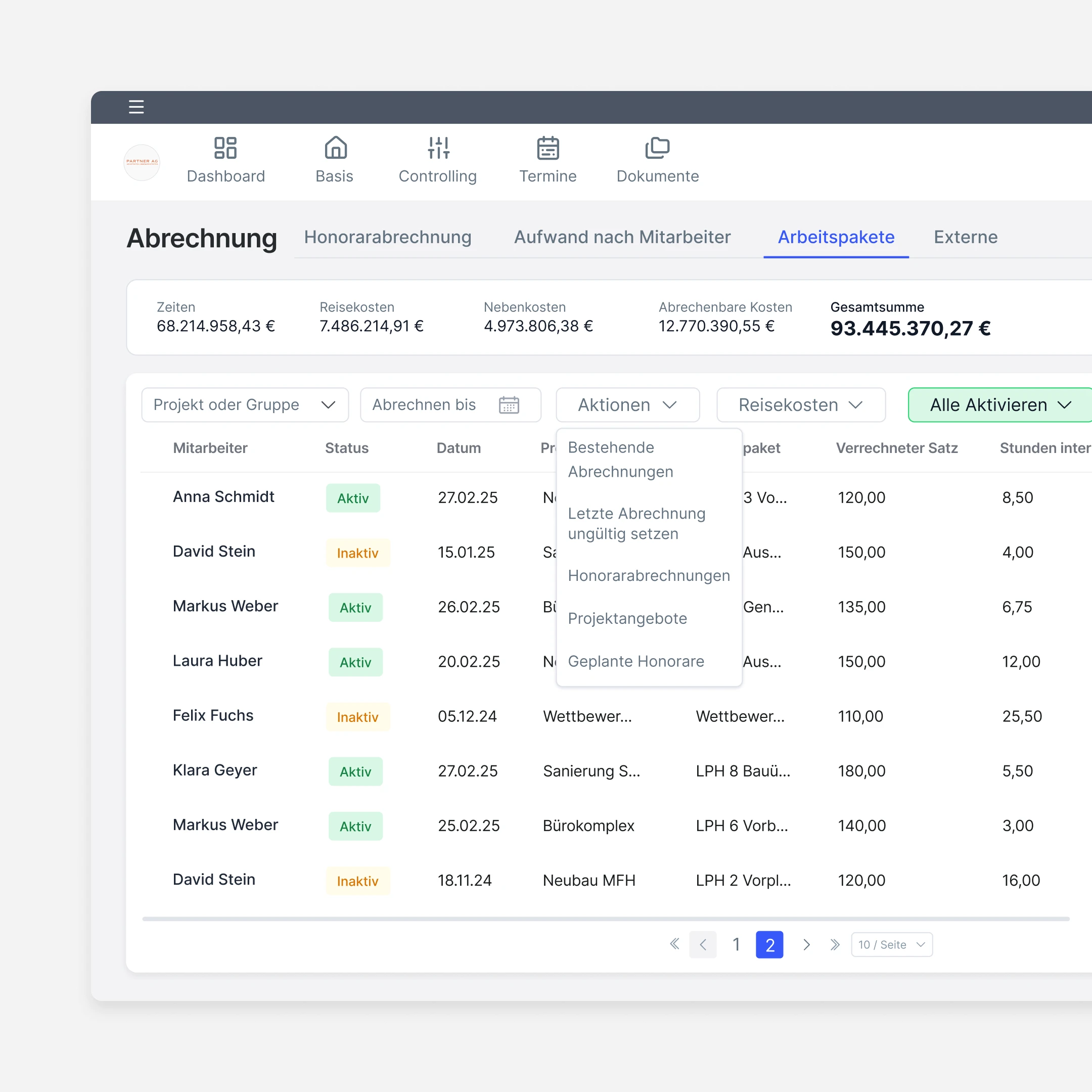 untermStrich ONE Abrechnung Übersicht
