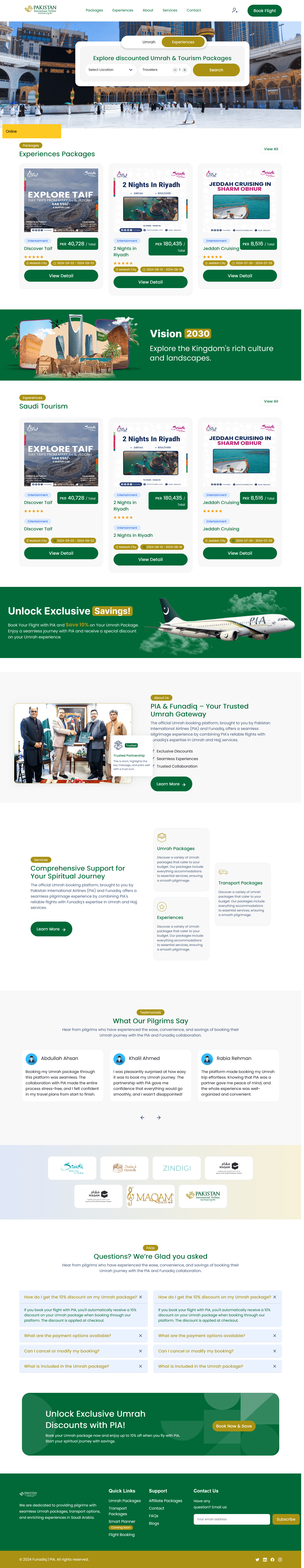 Home Experince - Umrah PIA travel agency website designed by Dreams Agency, Mississauga, Ontario.