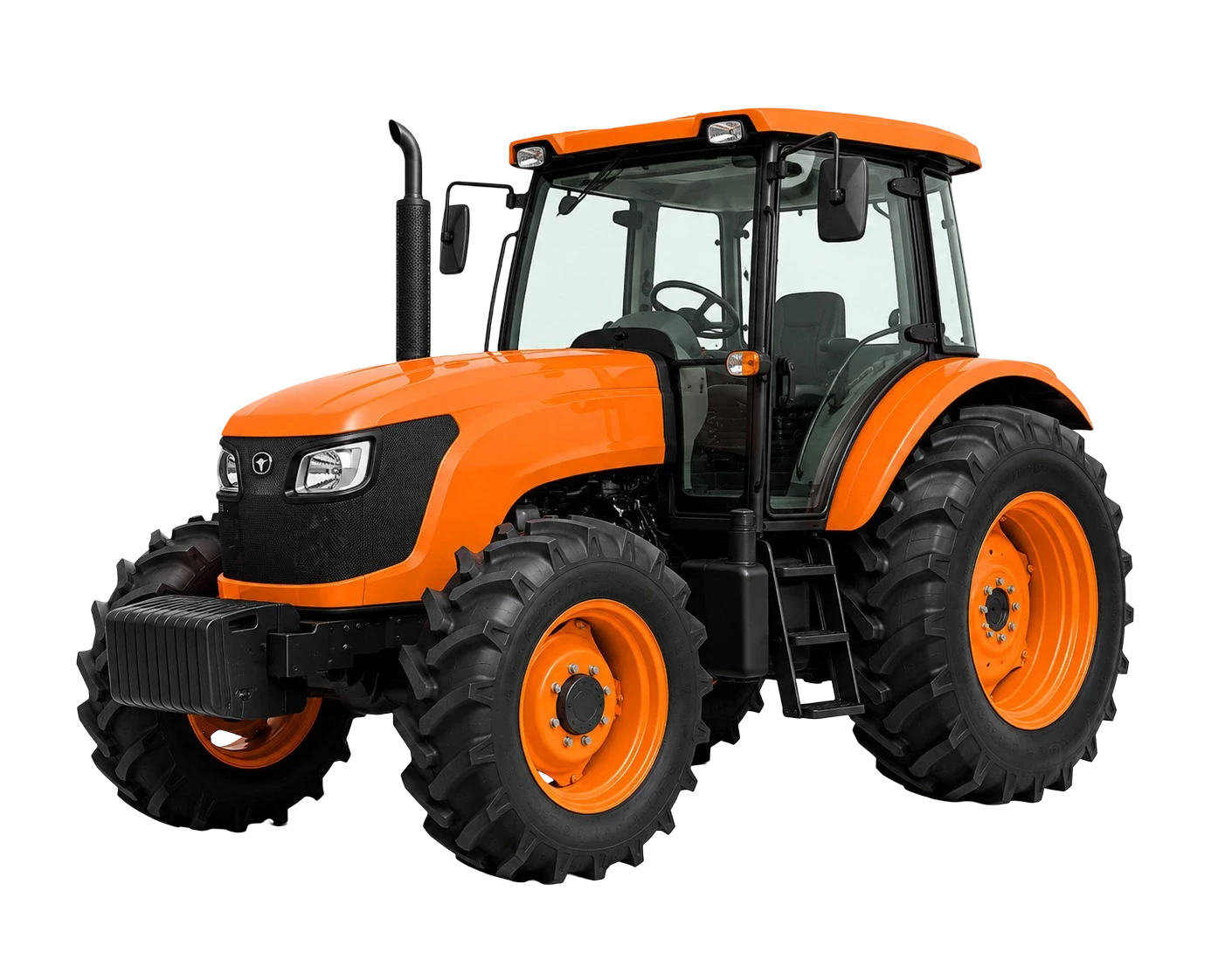 Orange four-wheel-drive tractor used for heavy-duty construction site work
