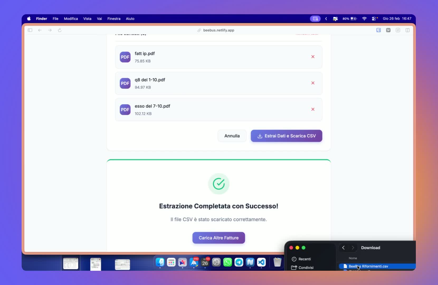 Verifica del file CSV generato
