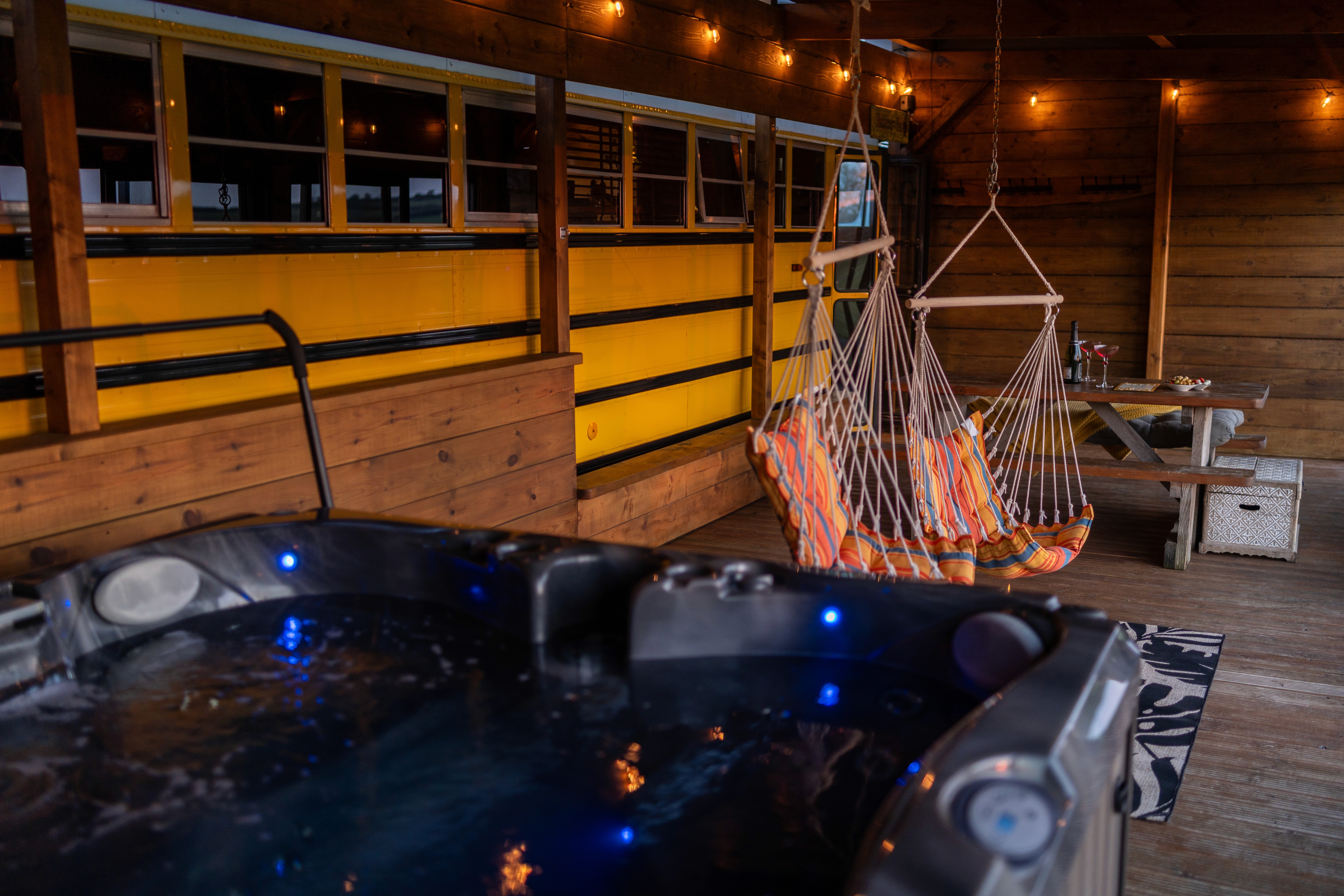 American School Bus with Hot Tub