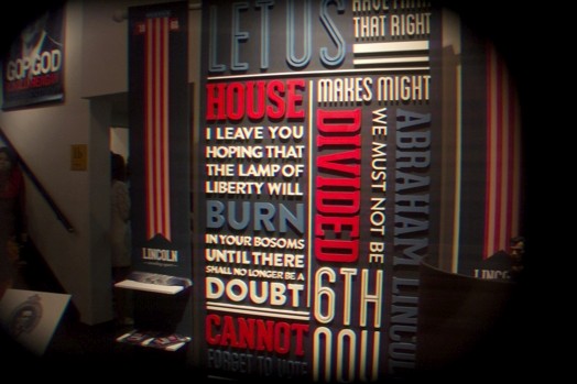 Typographic poster written in blue, white and red
