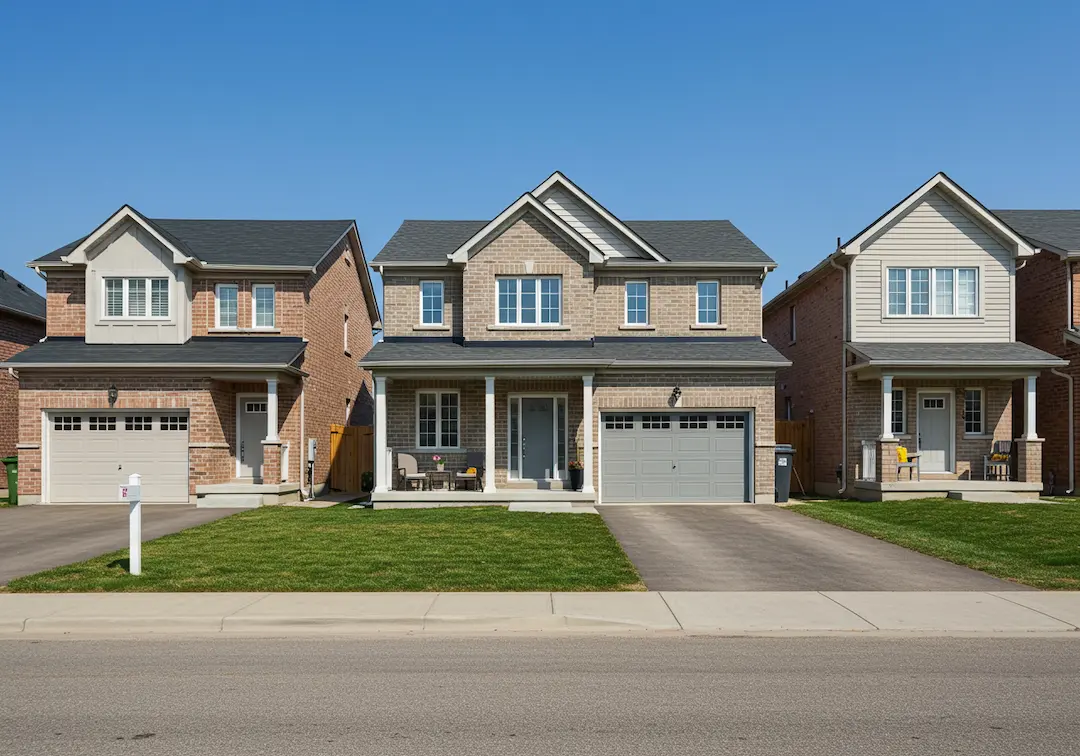 Modern two-story brick suburban homes in McLean, VA, serviced by a licensed plumber offering complete repairs.