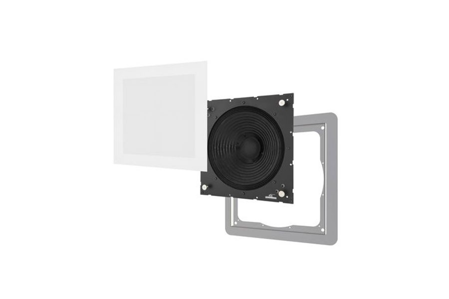 Black smart home device with screen showing time and temp
