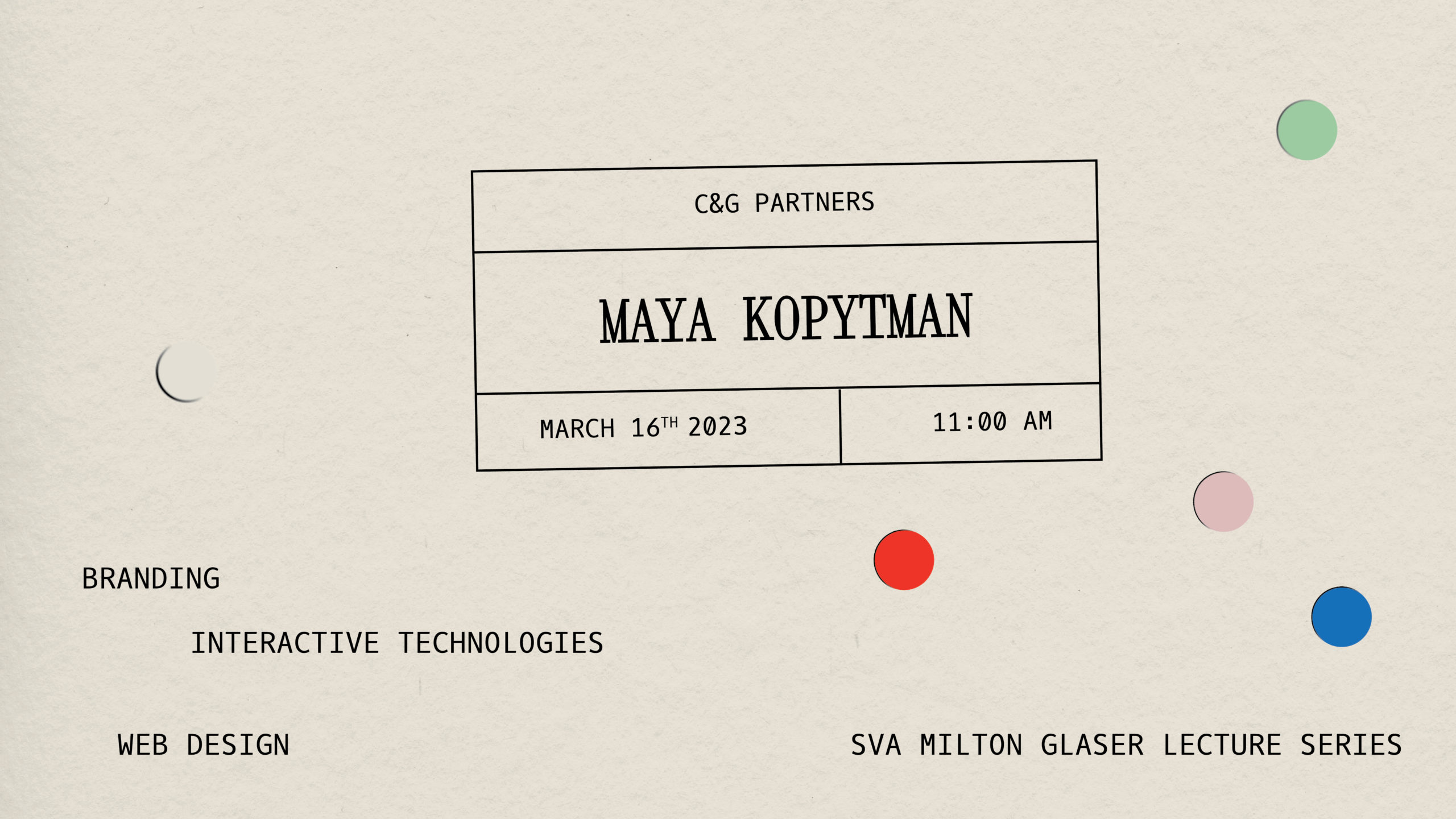 poster with punch-holes announcing Maya Kopytman lecture