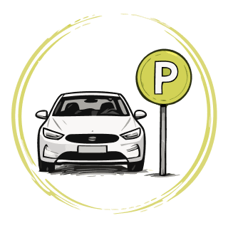 Car and parking sign