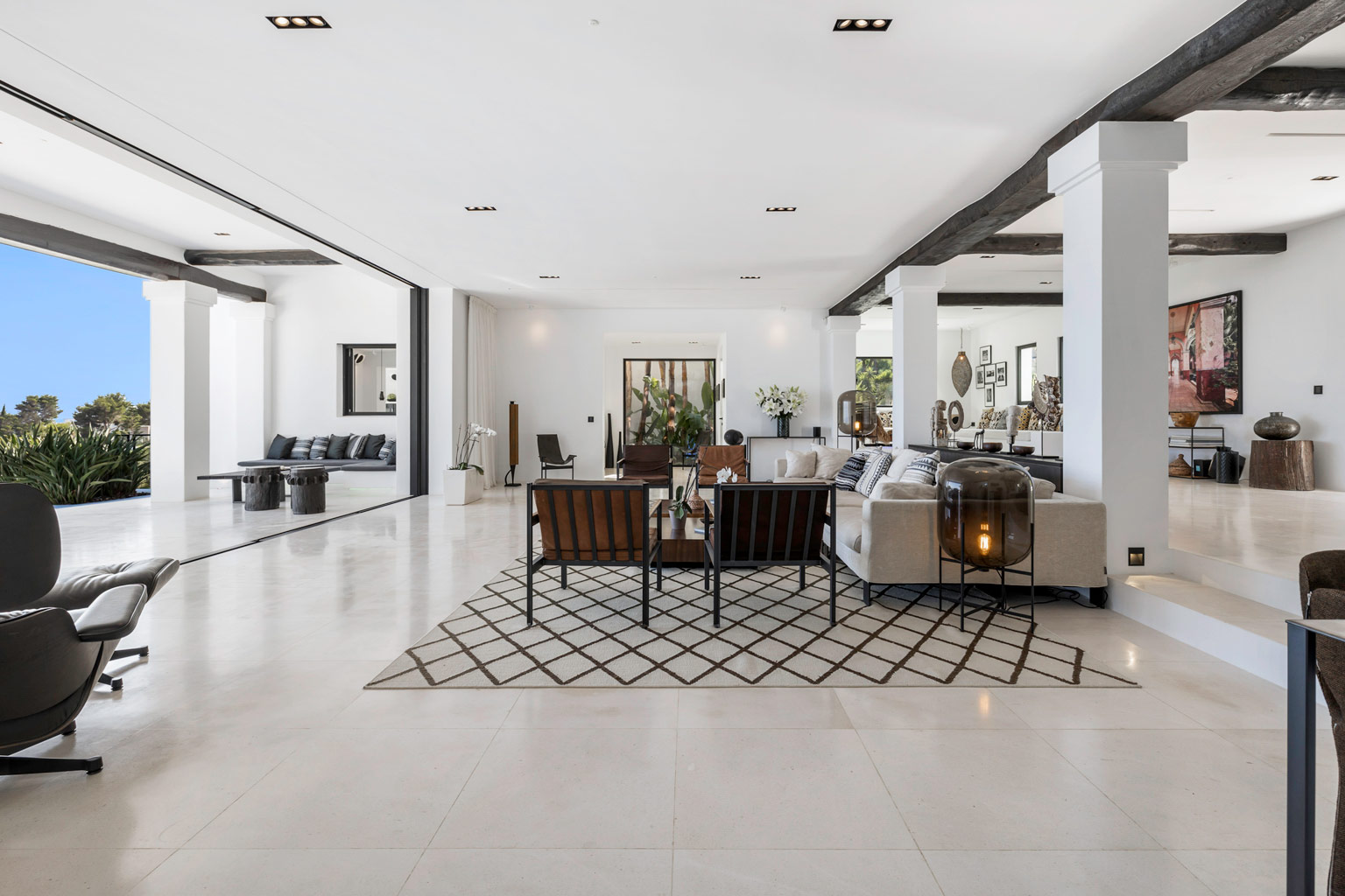 Salon west view from an exclusive luxury villa Ibiza—private VIP estate property holiday retreat privacy