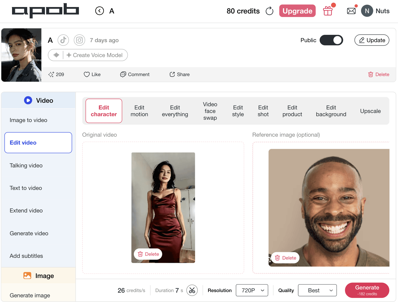 Générer une vidéo avec personnage remplacé par IA en conservant le mouvement original dans APOB AI