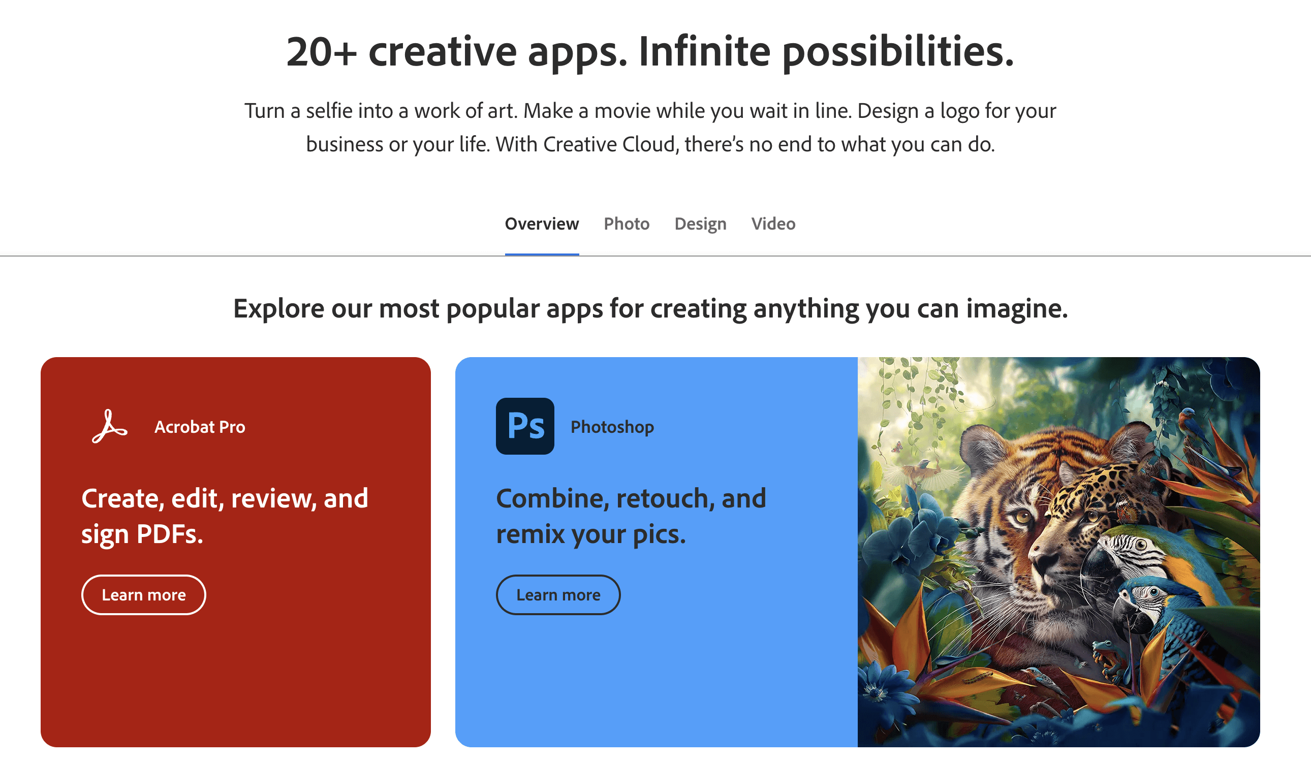 Adobe Creative Cloud Homepage screenshot