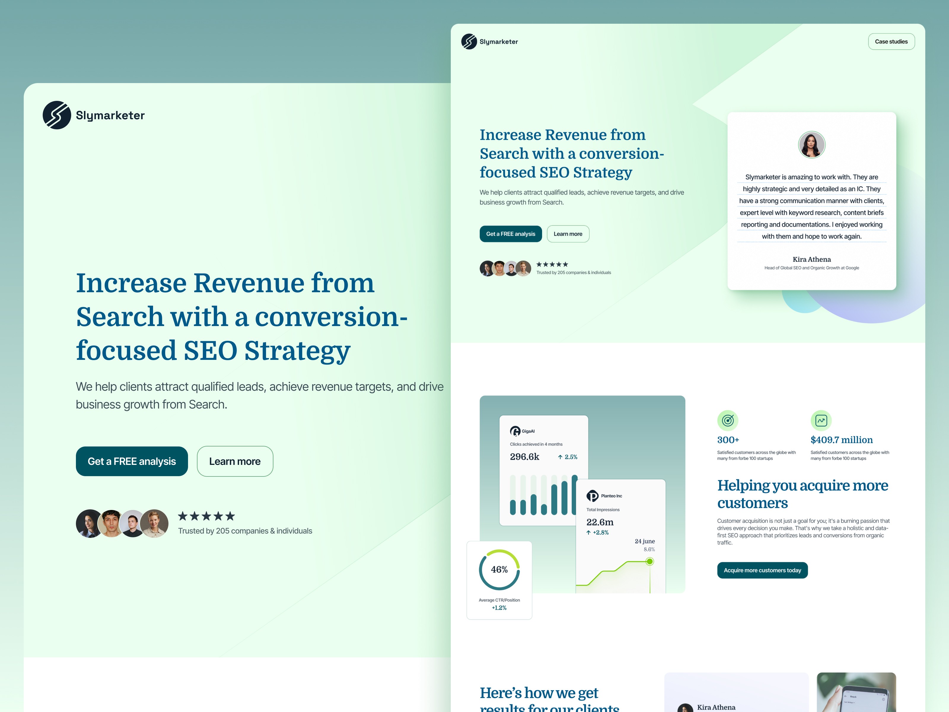 Slymarketing landing page design. Slymarketing website design