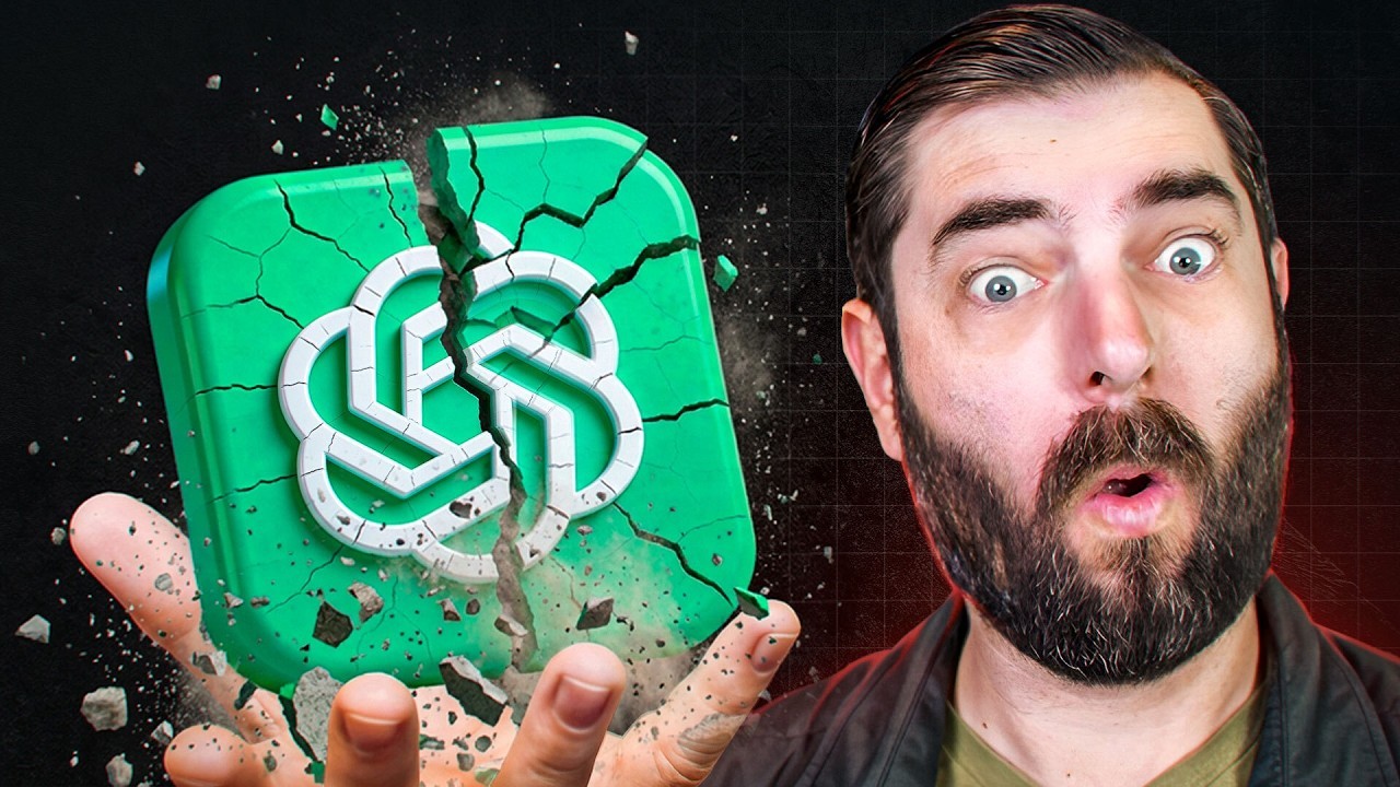 mreflow-style company crisis thumbnail with shocked host and crumbling green app icon