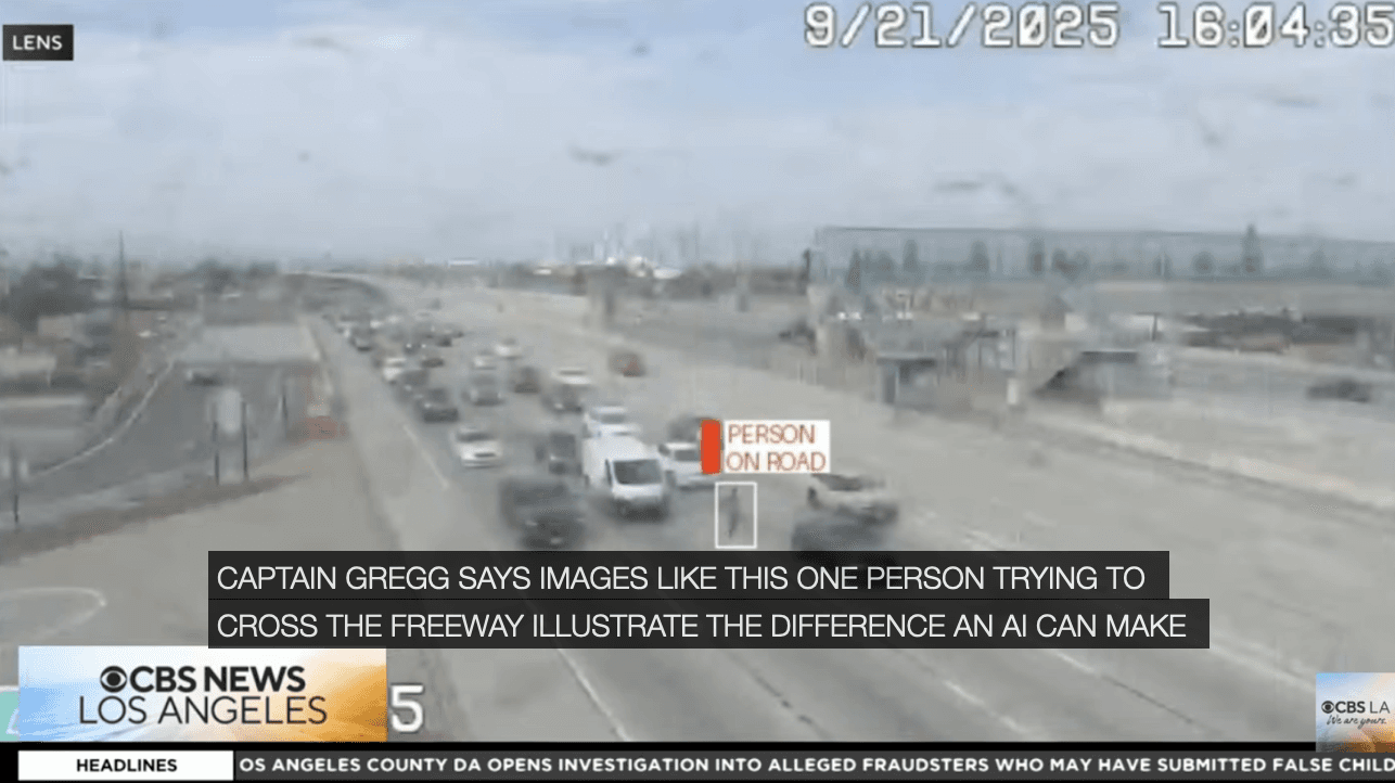 LENS Detect identifies “Pedestrian on Freeway” despite rain on the CCTV feed