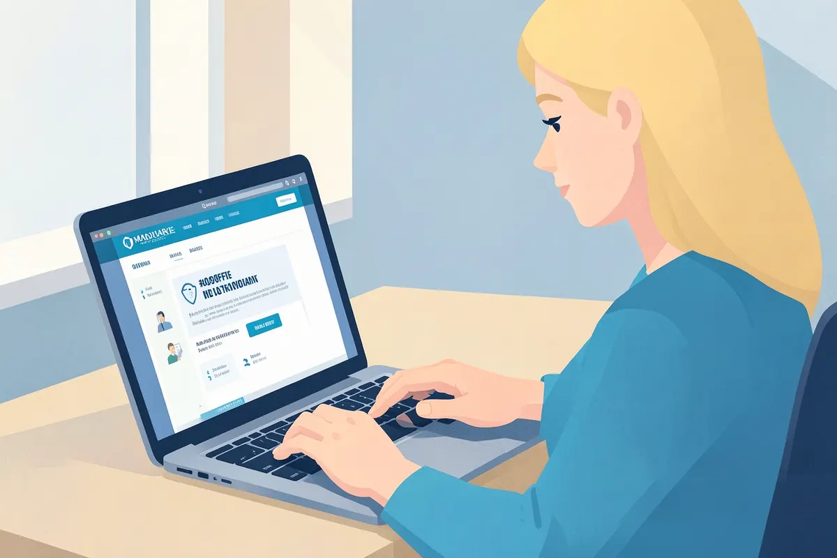 A patient using a laptop to navigate a medical practice website.