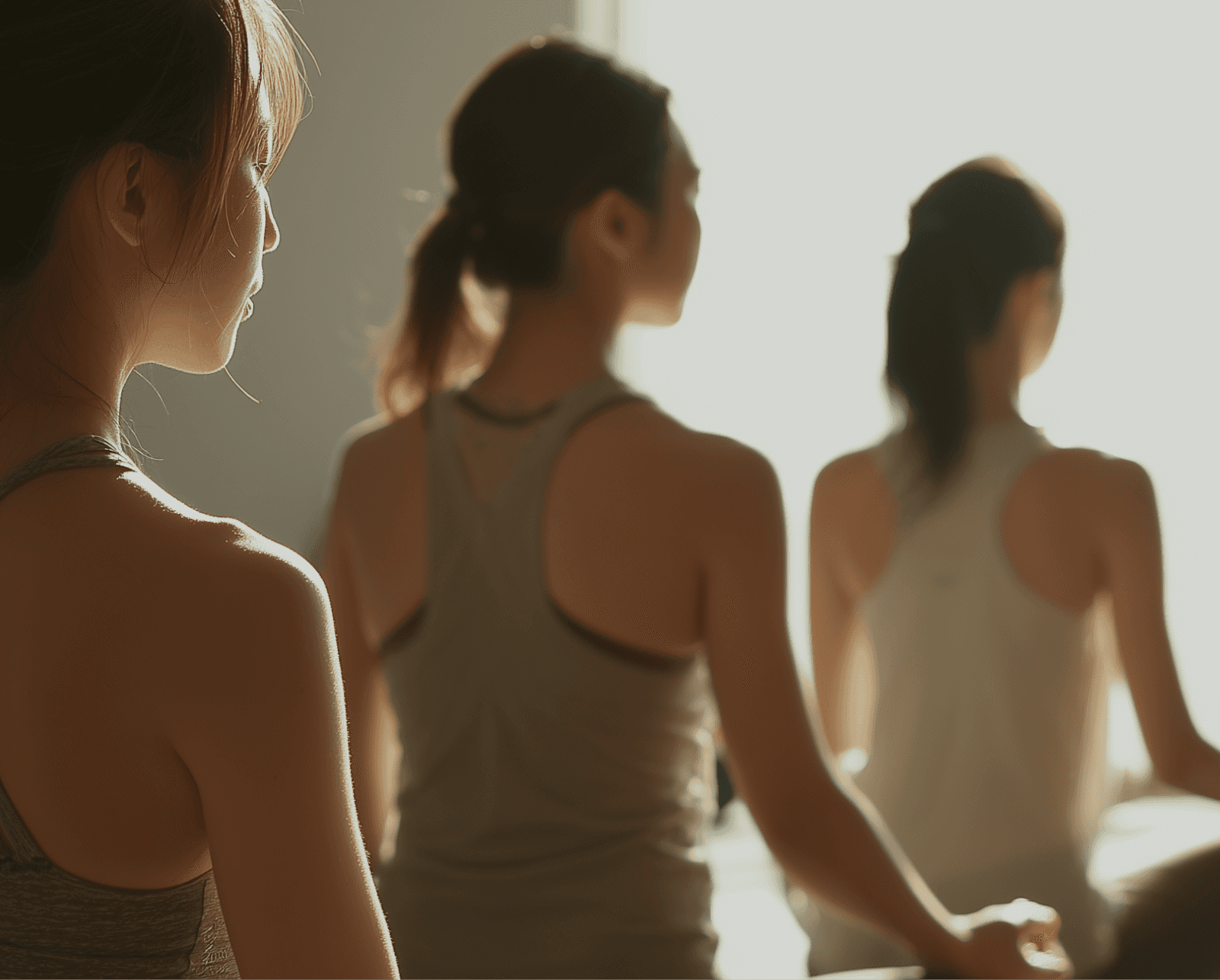 Group meditation session indoors with sunlight
