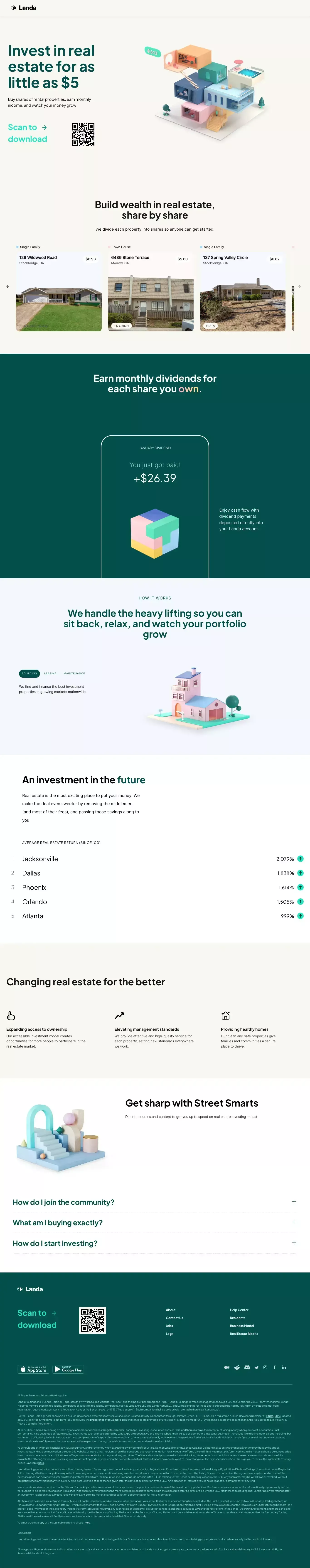 Landa landing page screenshot showcasing Tech and Finance design