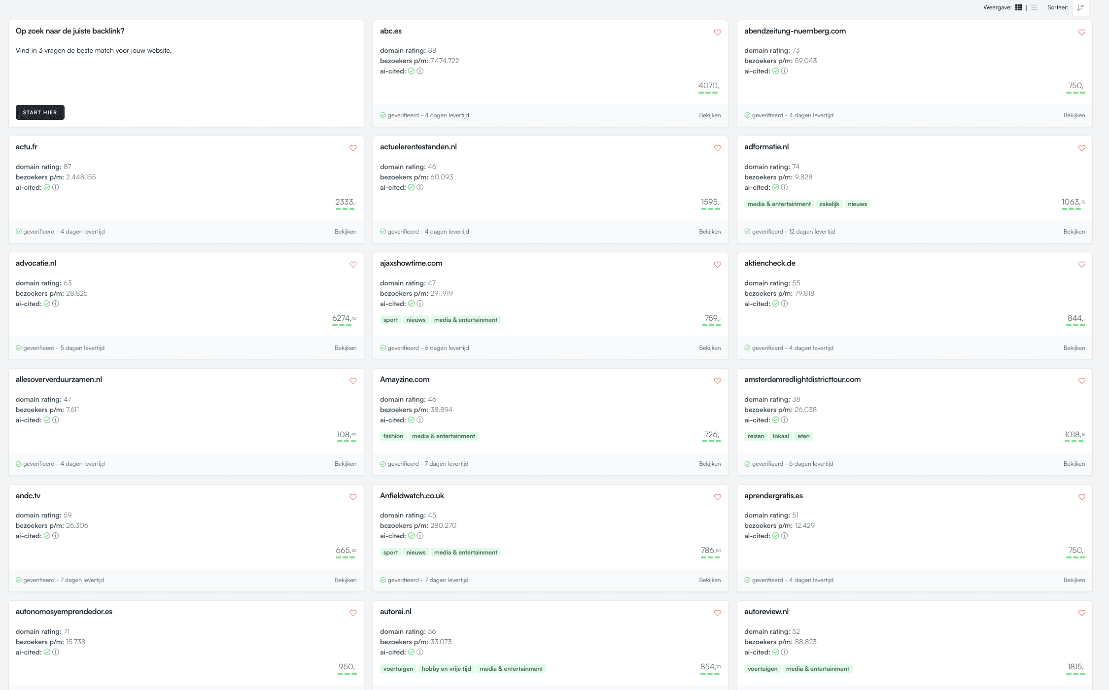 Foto van de optie wanneer je een backlink wilt bestellen