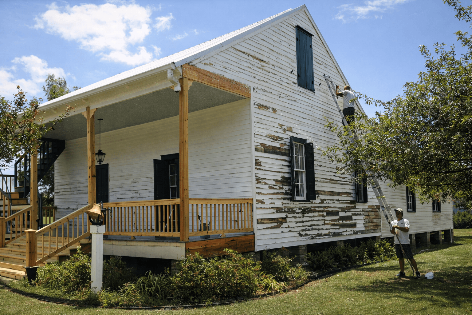 A modern, luxury beachfront villa with large glass windows and balconies overlooks a rocky shoreline, surrounded by palm trees at sunset.
