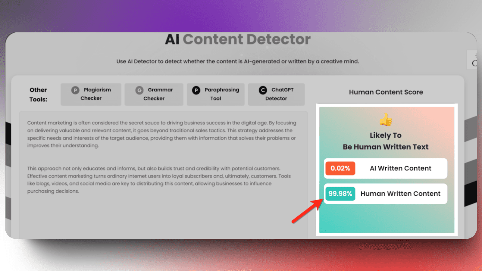 AI Article Spinner - Human content score