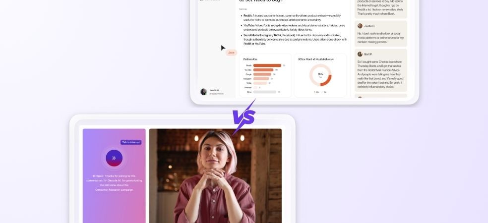 Conveo AI Dashboard vs Decode AI Dashboard in AI moderator