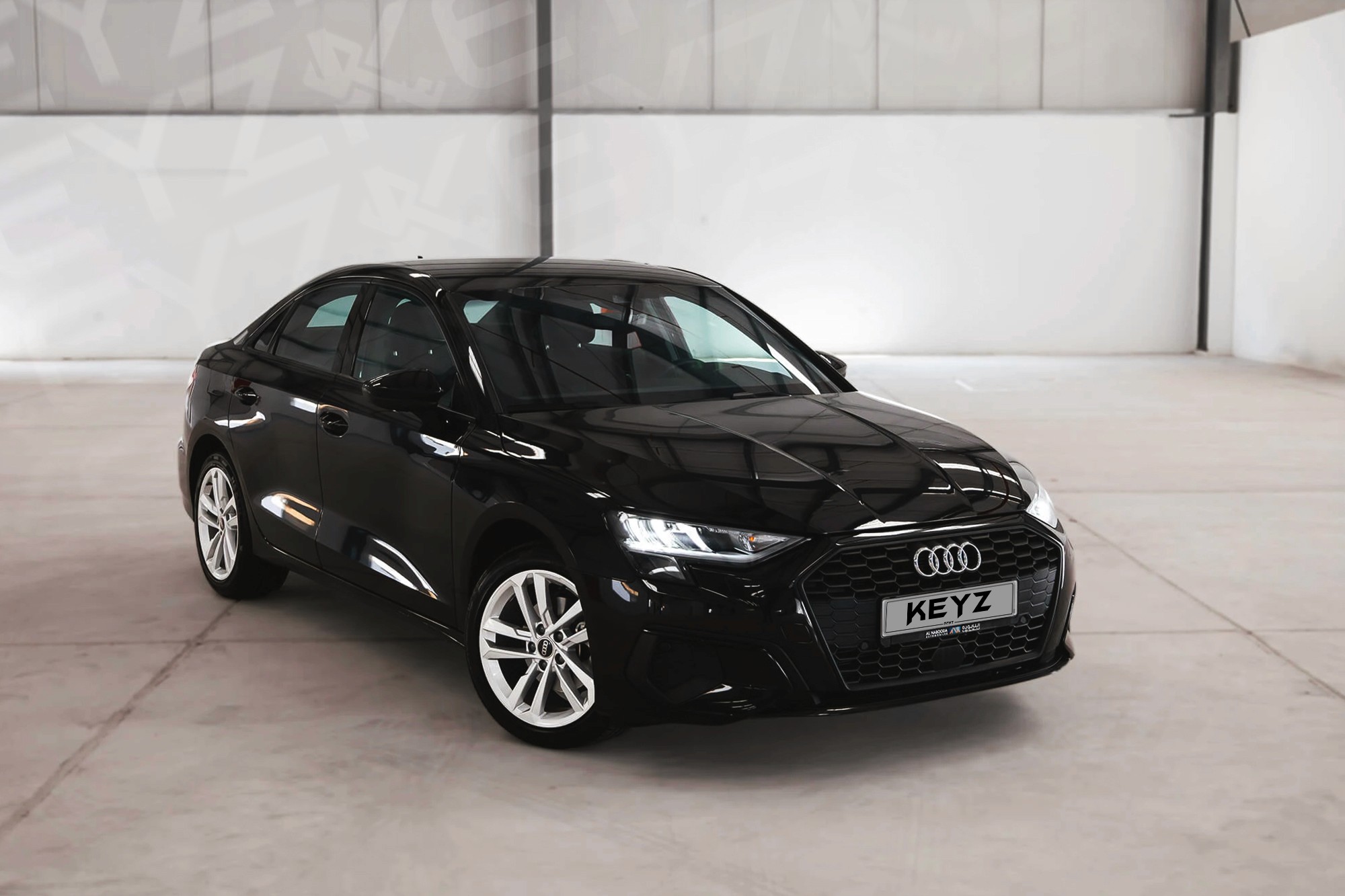 Vue extérieure Audi A3 Noir – Location Berline à Dubaï | Keyz Rent