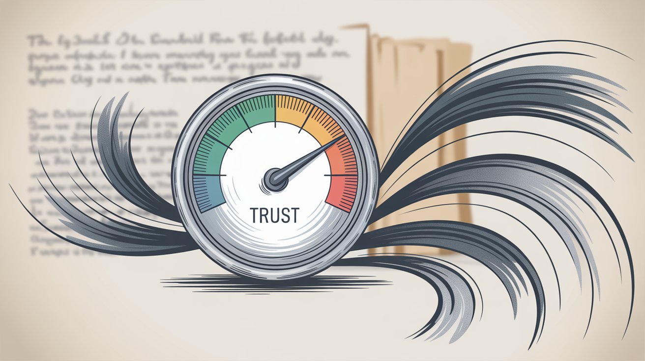 Trust score gauge showing sender reputation measurement from low to high with color gradient