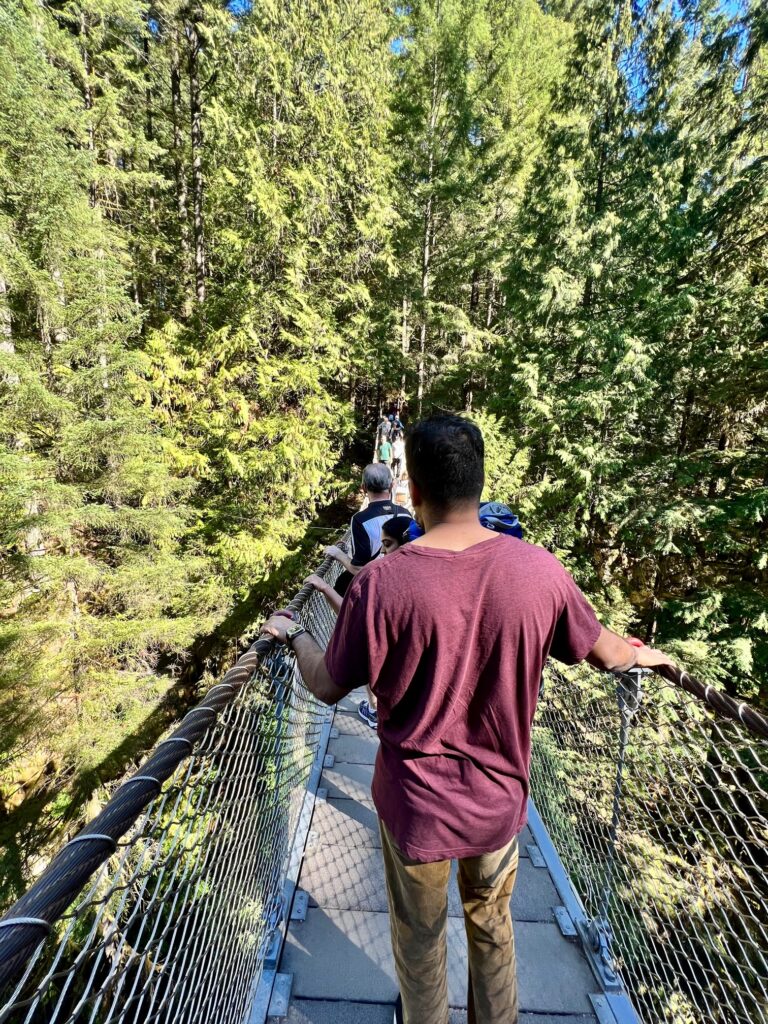 Lynn Canyon Suspension bridge with the crowds on it