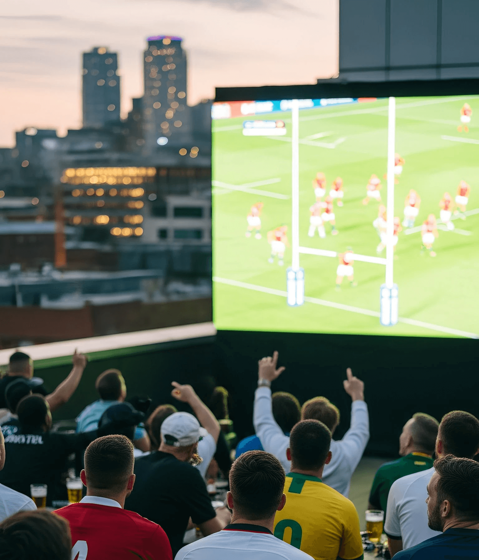 a view of a building with a lot of flowers in the foreground