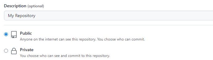 choosing the visibility settings for your github repository