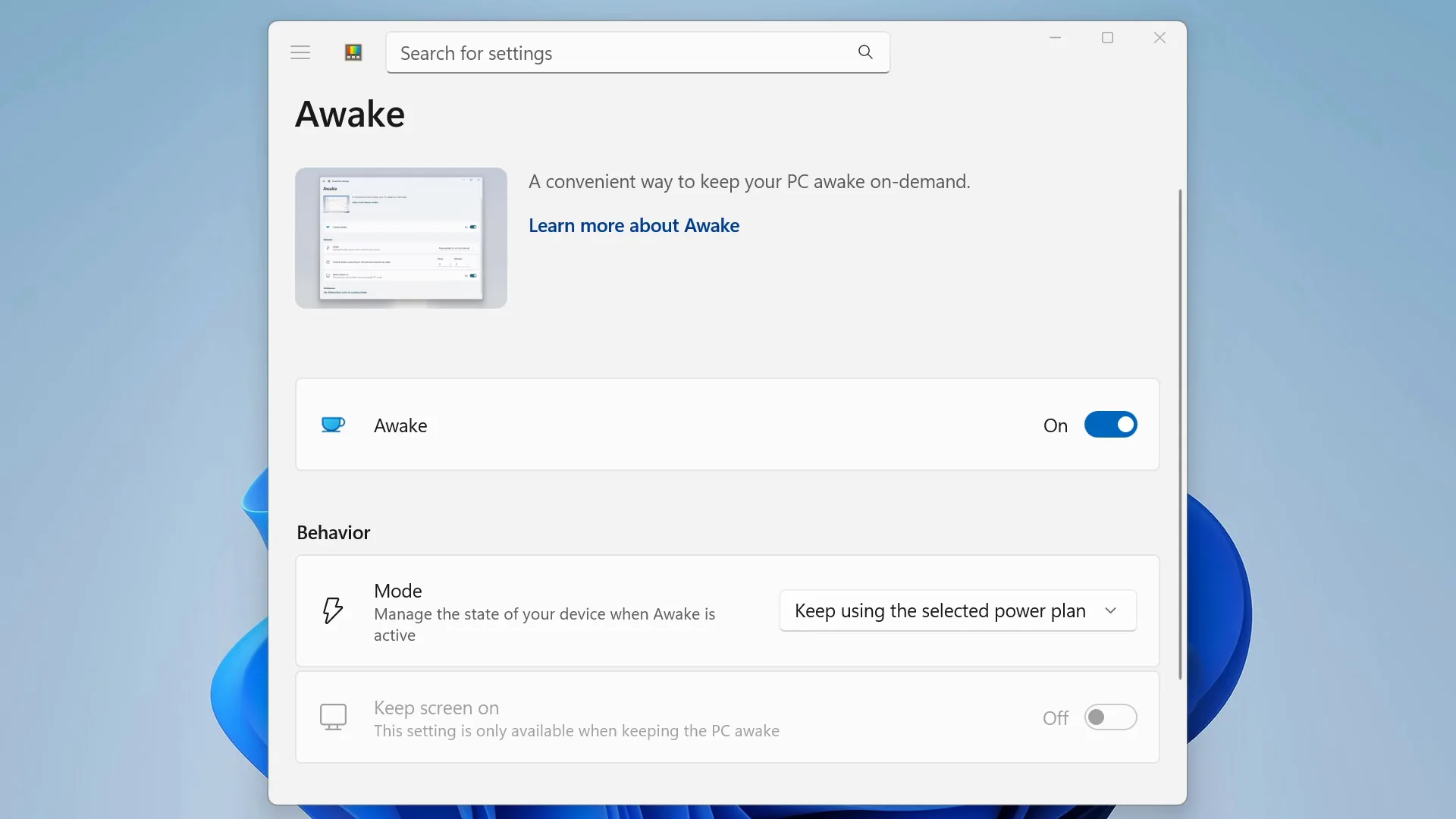 Awake keeping Windows awake from the system tray