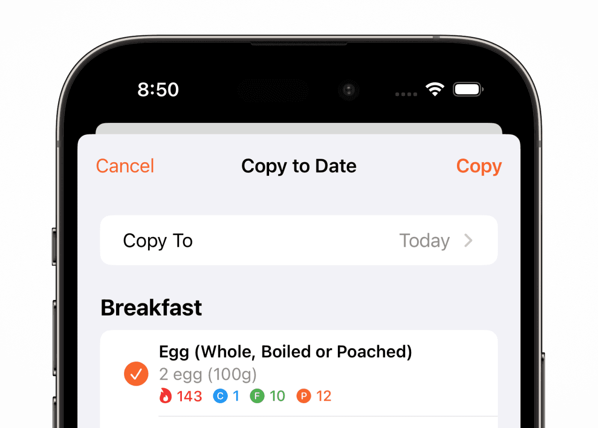 Choose the date to copy to and which items you wish to copy