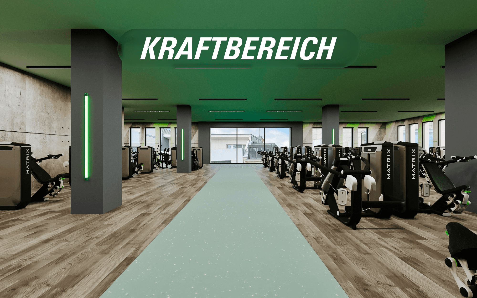 Die Sauna im XTRAFIT-Studio Bonn. Die Wände sind grün beleuchtet.