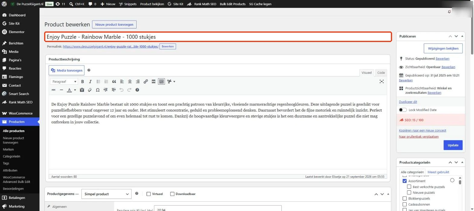 WooCommerce: de productnaam bovenaan het productscherm