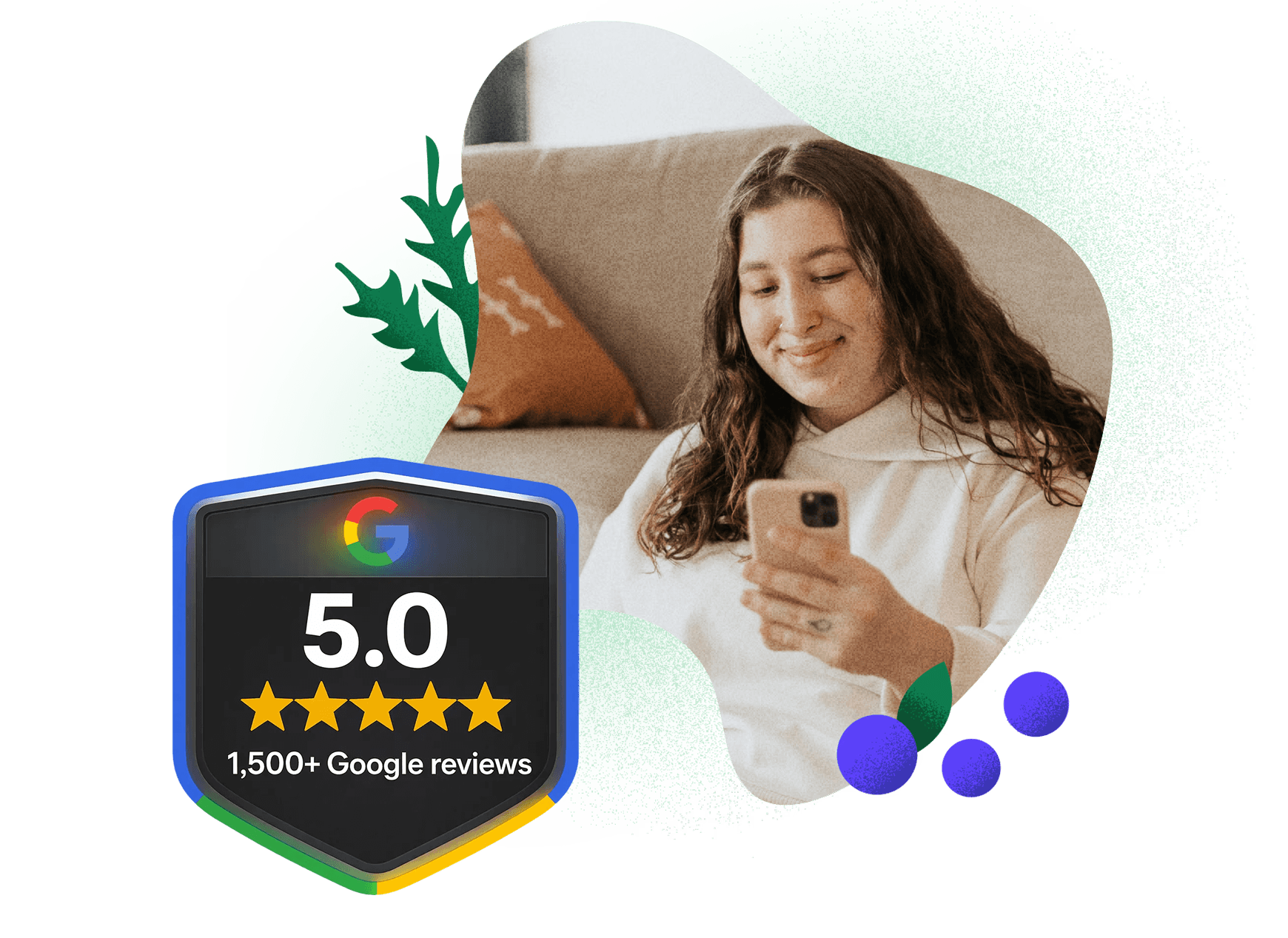 Woman smiling at her phone learning her nutrition therapy is covered by insurance